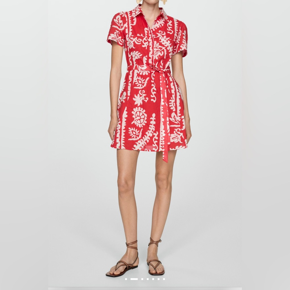 Mango Red and White Patterned Dress